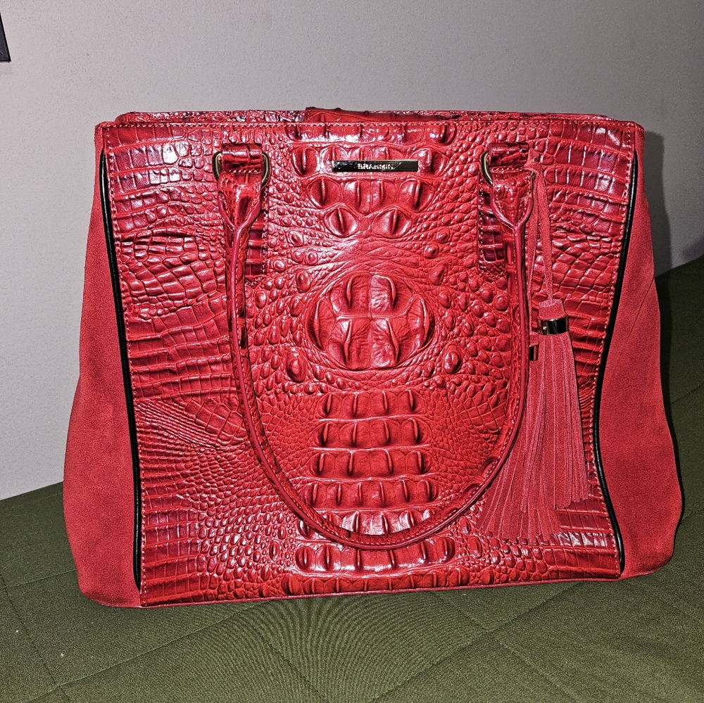 Red Brahmin Croc + Suede handbag